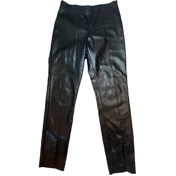 Zara Faux Leather Pants Size Large Black Side Zipper Elastic Waist Ankle Zipper - Picture 1 of 15
